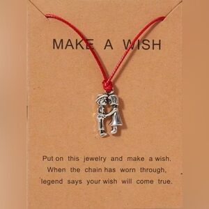 Make a Wish Red String Bracelet with a cute couple silver charm